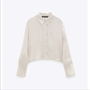 ZARA Satin Cropped Button Down Shirt